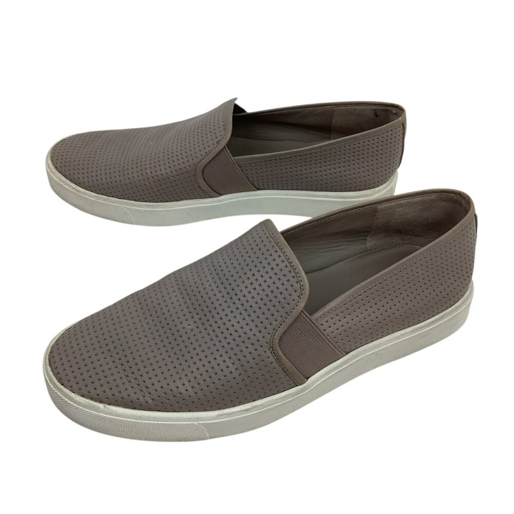 Vince Blair 5 Womens 7 Perforated Leather Slip-On Sneakers Woodsmoke Gray